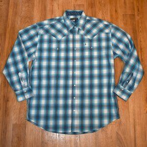 Stetson Blue Plaid Snap Front Long Sleeve Shirt Sz‎ 2XL